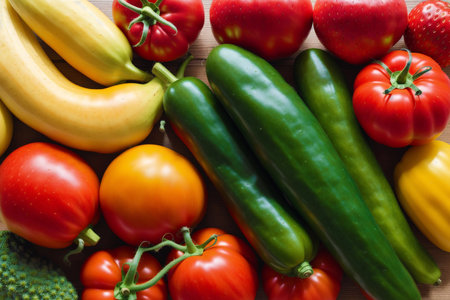 Fresh vegetables on wooden background. Healthy food concept. Top view.の素材