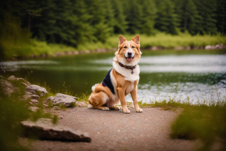 Portrait of a purebred dog Beagle in the forest.の素材