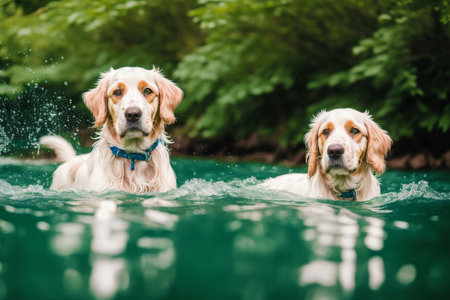 Portrait of a beautiful English Setter dog in the park.  Generative AIの素材