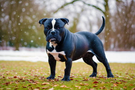 American staffordshire bull terrier dog standing in the park.の素材