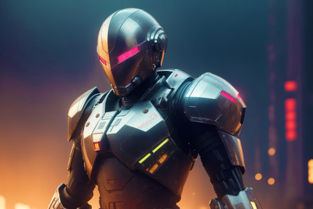 A portrait of a cosplayer in the armor of the future.の素材