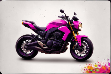 purple motorcycle on a white background with splashes of paint.の素材