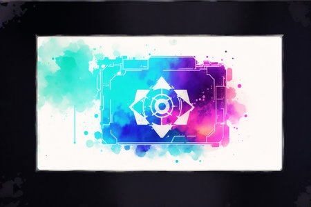 Abstract digital background with blue and pink watercolor splashes. Illustrationの素材