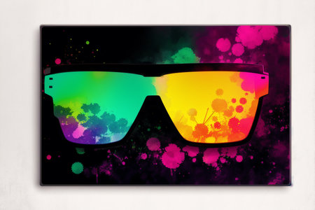 Sunglasses on a white background with colorful splashes. 3d illustrationの素材