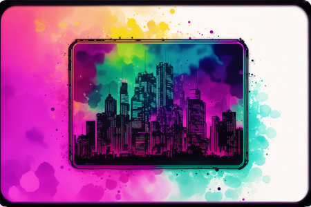 City skyline on abstract watercolor background. Vector illustration. Eps 10の素材