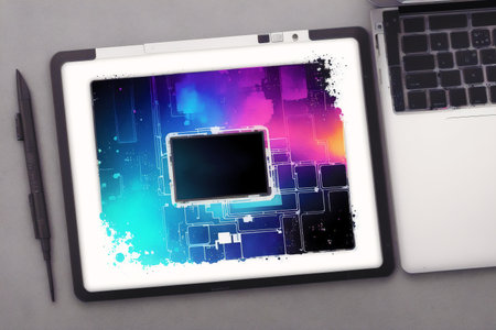 Tablet pc with smart phone and tablet computer on gray background.の素材