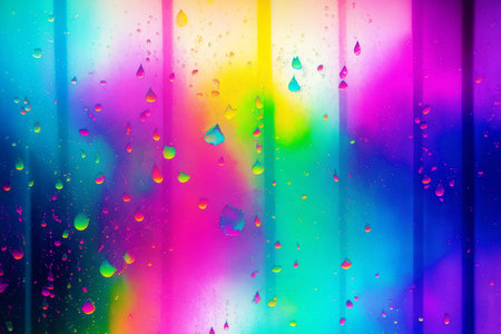 Raindrops on the window. Rainbow background. Abstract rainbow background.の素材