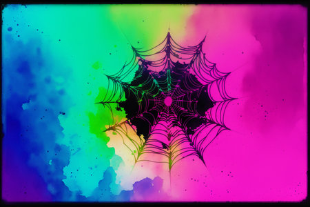 spider web on colorful watercolor background, halloween conceptの素材