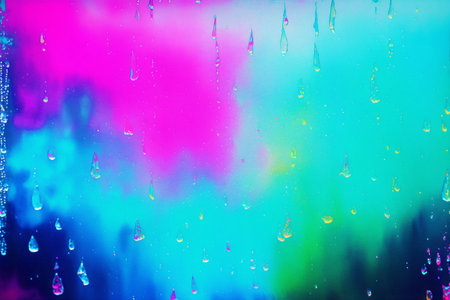 Raindrops on window glass. Colorful abstract background for design.の素材