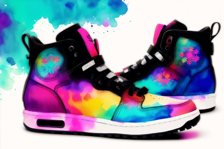 Sneakers on a white background with watercolor splashes.の素材