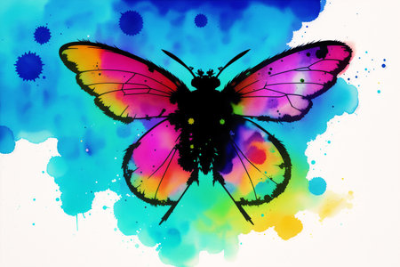 Butterfly silhouette on colorful watercolor background. Vector illustration.の素材