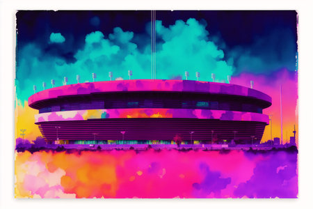 Stadium with pink and blue smoke on a white background. Vector illustrationの素材