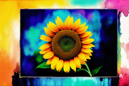 Sunflower on a colorful abstract background. Sunflower blooming.の素材