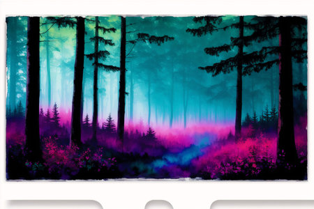 Foggy forest background with place for text. Vector illustration.の素材