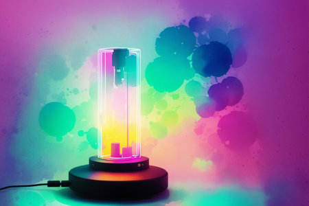 Colorful neon lamp on abstract colorful background. 3D Renderingの素材