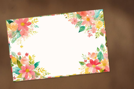 floral frame on brown background with copy space for text or imageの素材