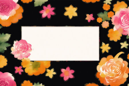floral frame with space for text on a black background, top viewの素材