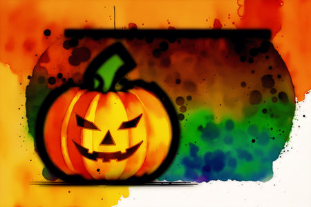 Halloween background with pumpkins on abstract grunge watercolor backgroundの素材
