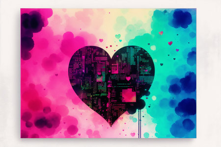 Abstract digital background with heart. Digital art painting. Vector illustration.の素材
