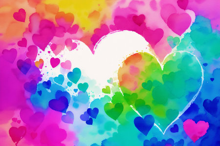 valentine's day background with hearts and watercolor blotsの素材