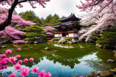 Japanese temple with cherry blossom in spring, Kyoto, Japan.の素材