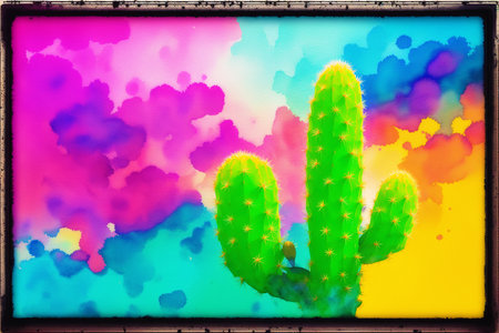 Cactus on the background of the rainbow. illustration for your designの素材