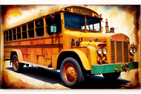 vintage school bus on a grunge background. retro style.の素材