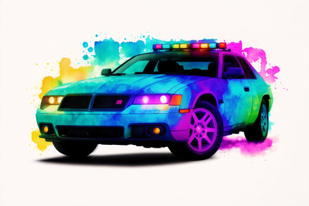 Police car on a white background with colorful splashes. vector illustration.の素材
