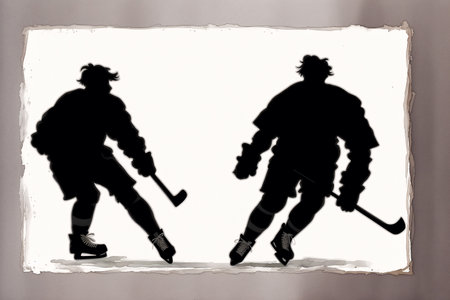 Hockey players silhouettes on white background with copyspace.の素材