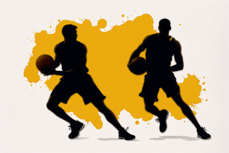 basketball players silhouettes with paint splashes on white background vector illustrationの素材