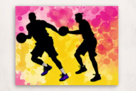 basketball player silhouettes on a colored background with a lot of splashesの素材