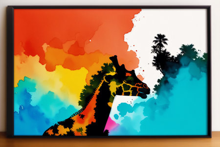 Illustration of a giraffe on a background of colorful watercolorの素材