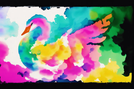 Abstract watercolor swan on black background. digital art painting.の素材