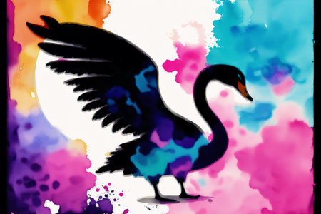 Black swan on abstract watercolor background. vector illustration for your designの素材