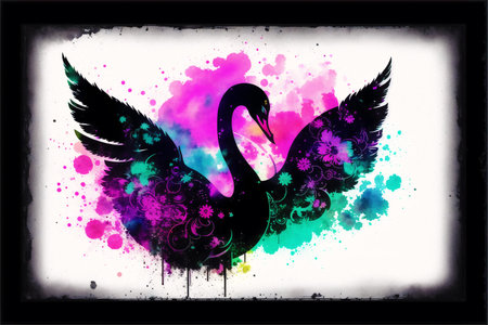 Abstract swan on grunge background with floral ornament. vector illustration.の素材
