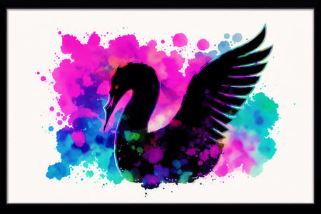 Swan silhouette on abstract watercolor background with space for your textの素材