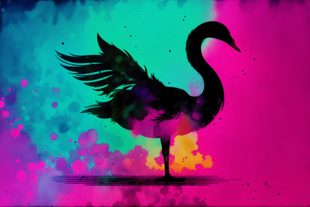 Illustration of a swan on a colorful watercolor background.の素材