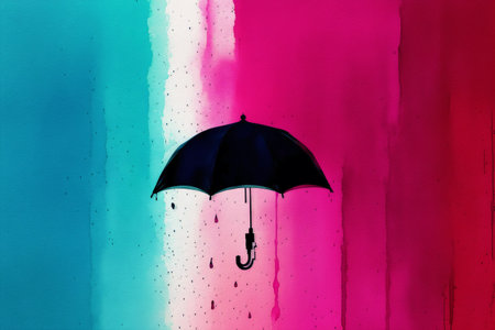 Umbrella and raindrop on colorful abstract background. watercolor paintingの素材
