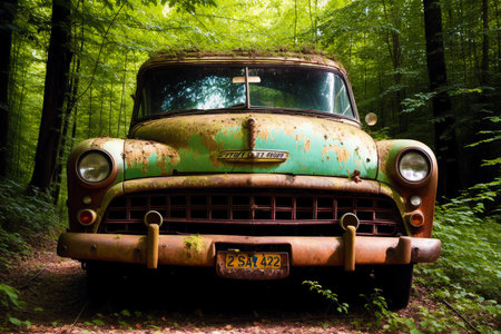 Generative AI art with Abandoned Cars. Forgotten Relics. Capturing the Beauty of Abandoned Cars. Generative AIの素材