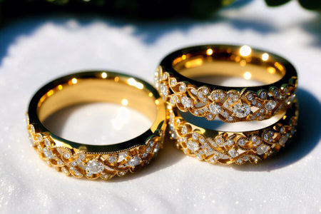 Generative AI art with Exquisite Wedding Rings Sealed with Endless Love. Sparkling Vows. Generative AIの素材