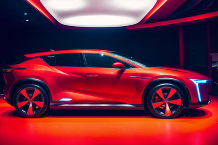 Generative AI art with The Futuristic Electric Car Revolutionizes the Road. Future Unleashed. Generative AIの素材