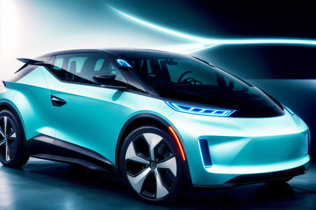 Generative AI art with The Futuristic Electric Car Revolutionizes the Road. Future Unleashed. Generative AIの素材