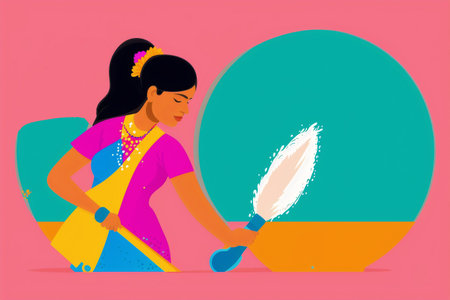 Generative AI art with A woman cleaning the room.A Woman's Pursuit of Cleanliness and Serenity. copyspace. Generative AIの素材