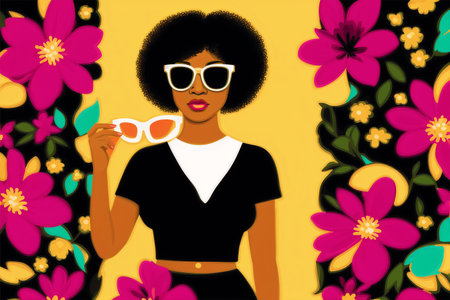 Generative AI art with Radiant and Chic. The Woman in Sunglasses. copyspace. Generative AIの素材