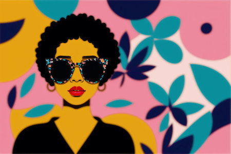 Generative AI art with Radiant and Chic. The Woman in Sunglasses. copyspace. Generative AIの素材
