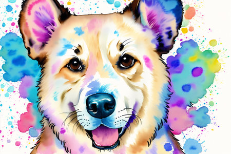 Generative AI art with Watercolor painting of the Aidi Dog. The Majestic Aidi the Guardian of the Atlas Mountains. Generative AIの素材