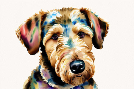 Generative AI art with Watercolor painting of the Airedale Terrier Dog. A Versatile and Loyal Companion. Generative AIの素材
