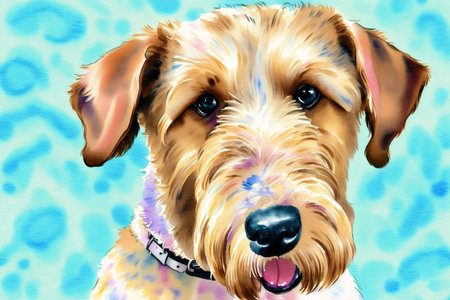 Generative AI art with Watercolor painting of the Airedale Terrier Dog. A Versatile and Loyal Companion. Generative AIの素材