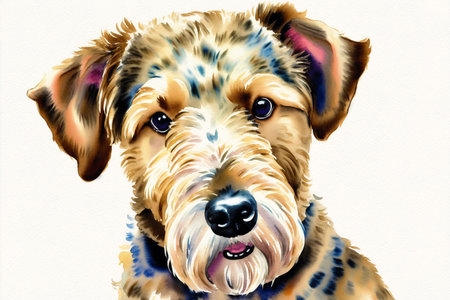 Generative AI art with Watercolor painting of the Airedale Terrier Dog. A Versatile and Loyal Companion. Generative AIの素材