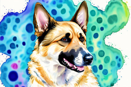 Generative AI art with Watercolor painting of the Noble German Shepherd. A Versatile and Loyal Working Companion. Generative AIの素材